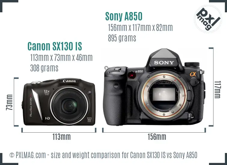Canon SX130 IS vs Sony A850 size comparison