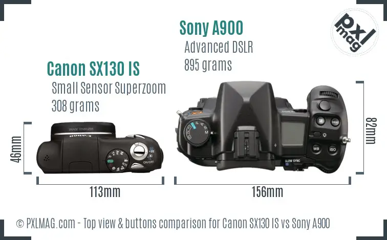 Canon SX130 IS vs Sony A900 top view buttons comparison