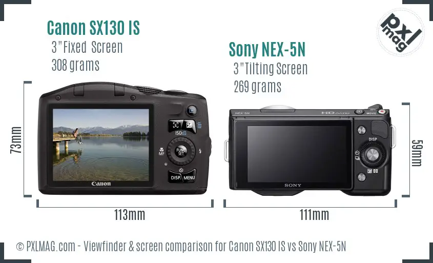 Canon SX130 IS vs Sony NEX-5N Screen and Viewfinder comparison