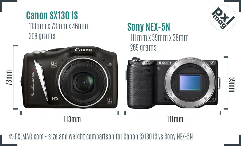 Canon SX130 IS vs Sony NEX-5N size comparison