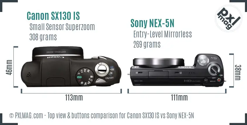 Canon SX130 IS vs Sony NEX-5N top view buttons comparison