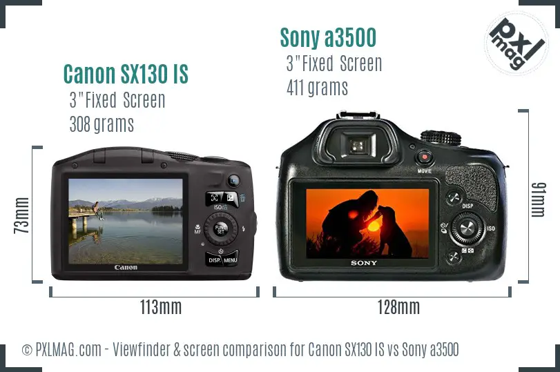 Canon SX130 IS vs Sony a3500 Screen and Viewfinder comparison