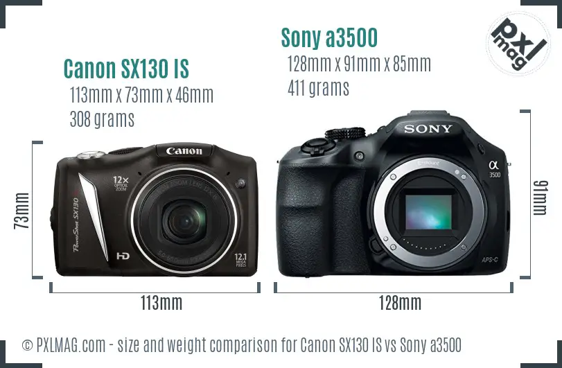 Canon SX130 IS vs Sony a3500 size comparison