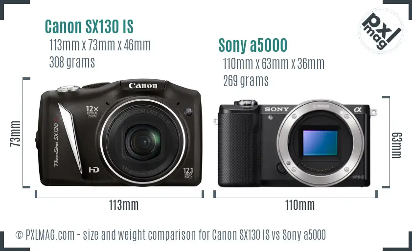 Canon SX130 IS vs Sony a5000 size comparison Canon SX130 IS vs Sony a5000 size comparison