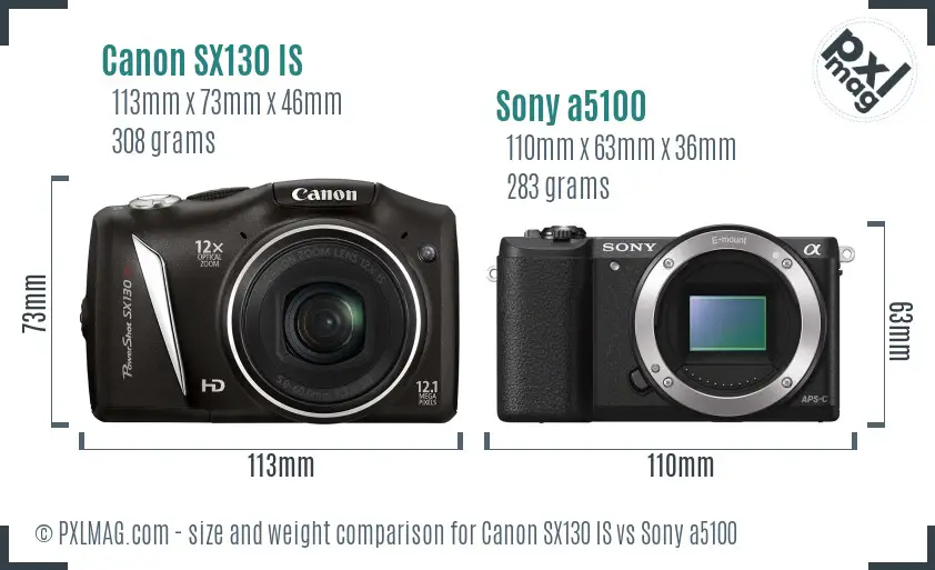 Canon SX130 IS vs Sony a5100 size comparison Canon SX130 IS vs Sony a5100 size comparison