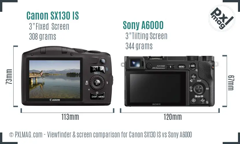 Canon SX130 IS vs Sony A6000 Screen and Viewfinder comparison Canon SX130 IS vs Sony A6000 Screen and Viewfinder comparison