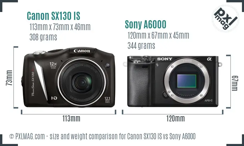 Canon SX130 IS vs Sony A6000 size comparison Canon SX130 IS vs Sony A6000 size comparison