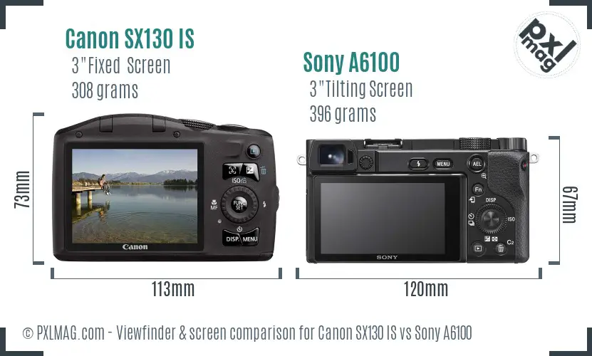 Canon SX130 IS vs Sony A6100 Screen and Viewfinder comparison