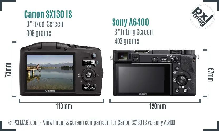 Canon SX130 IS vs Sony A6400 Screen and Viewfinder comparison