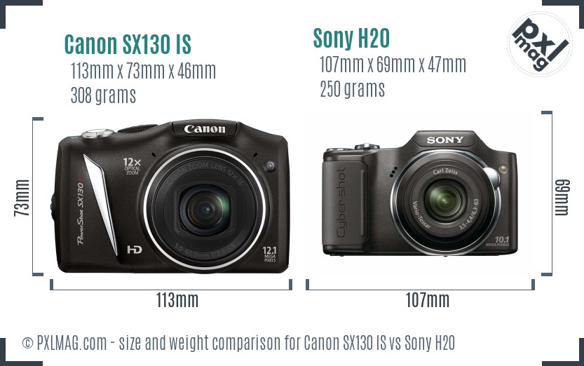 Canon SX130 IS vs Sony H20 size comparison Canon SX130 IS vs Sony H20 size comparison