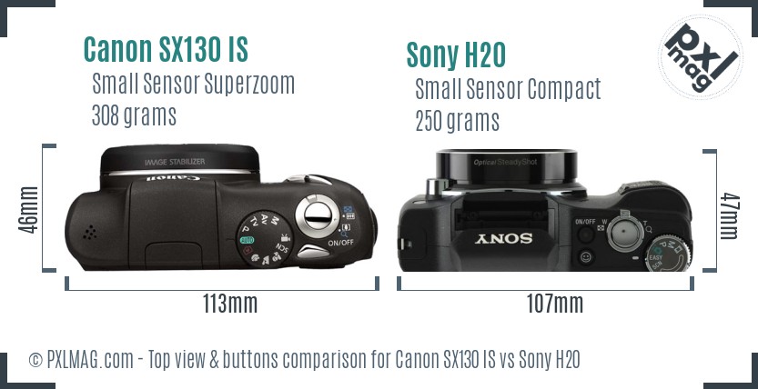 Canon SX130 IS vs Sony H20 top view buttons comparison