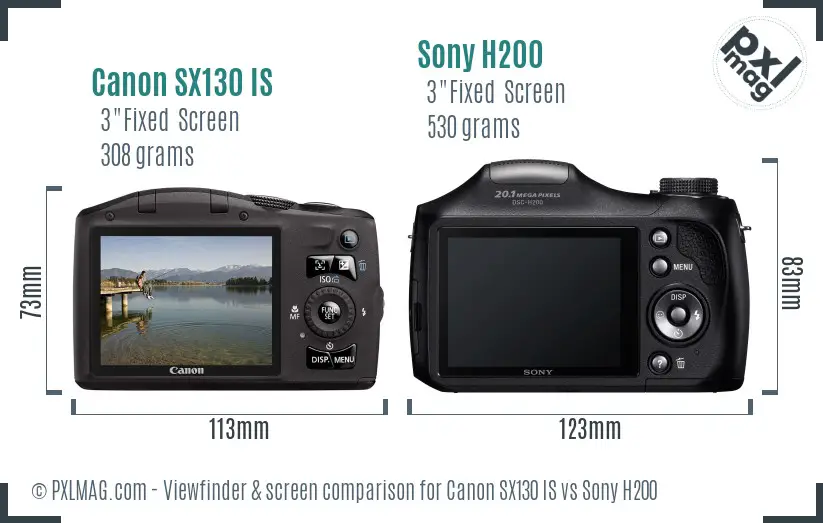 Canon SX130 IS vs Sony H200 Screen and Viewfinder comparison