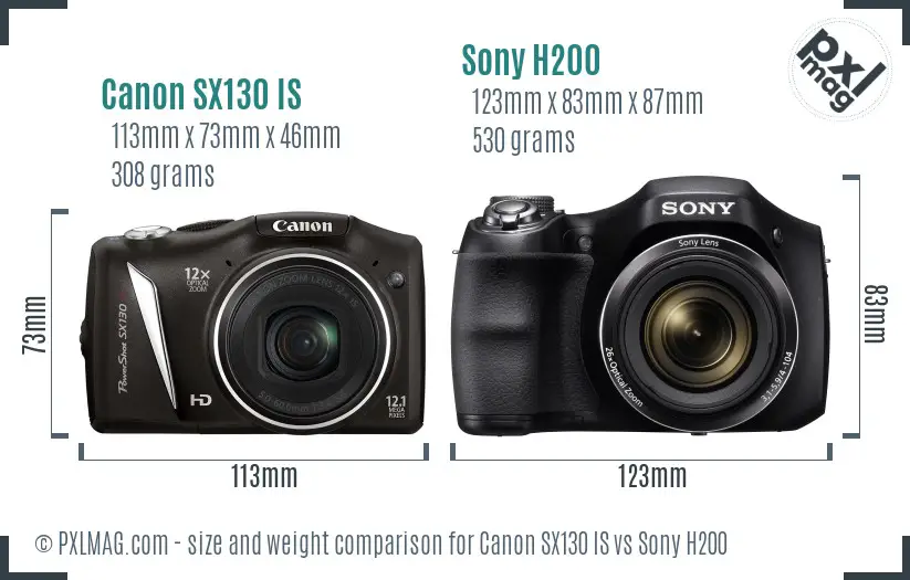Canon SX130 IS vs Sony H200 size comparison