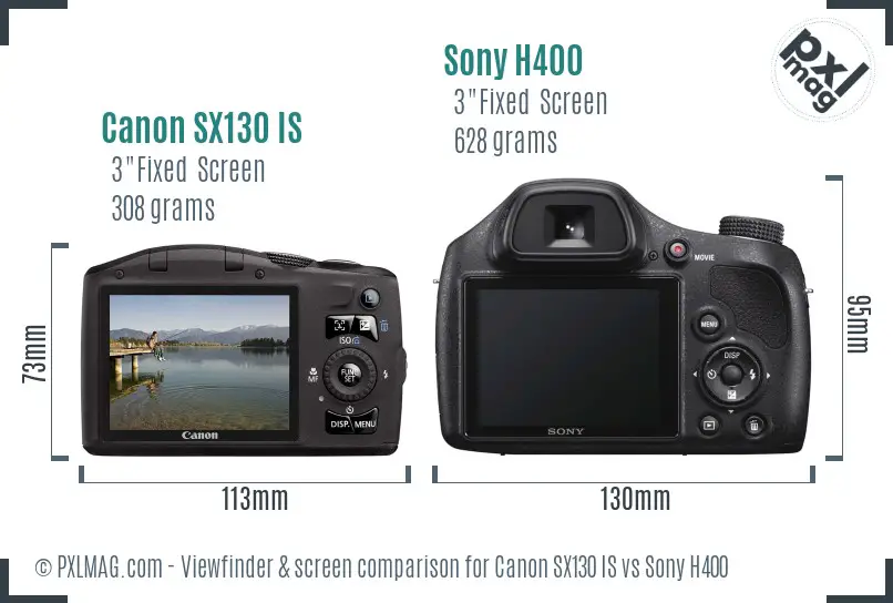 Canon SX130 IS vs Sony H400 Screen and Viewfinder comparison