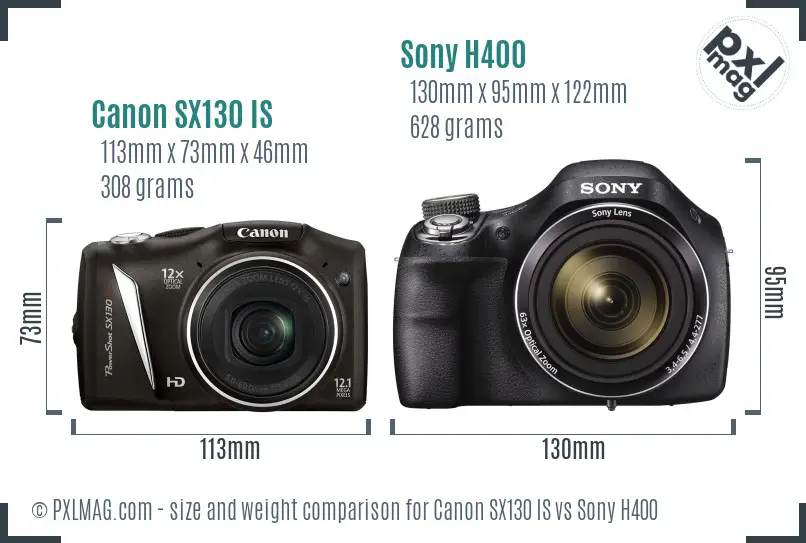 Canon SX130 IS vs Sony H400 size comparison