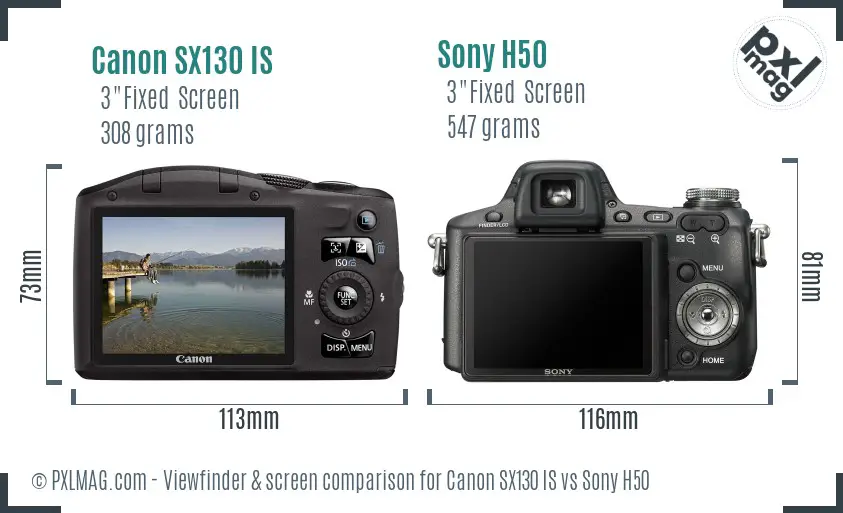 Canon SX130 IS vs Sony H50 Screen and Viewfinder comparison