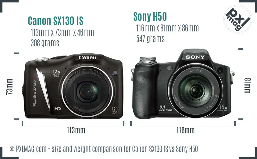 Canon SX130 IS vs Sony H50 size comparison