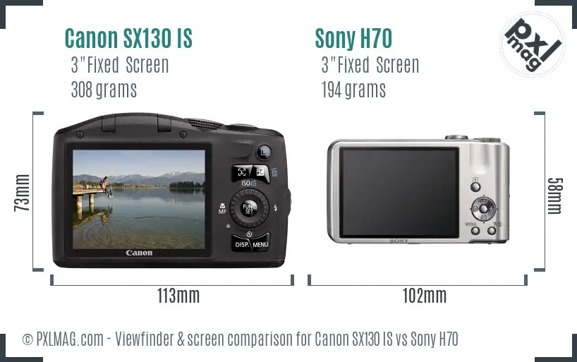 Canon SX130 IS vs Sony H70 Screen and Viewfinder comparison