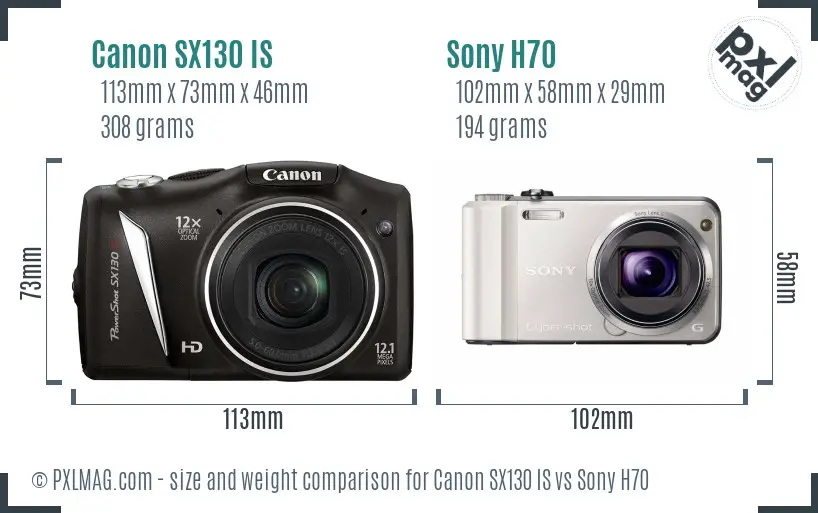 Canon SX130 IS vs Sony H70 size comparison