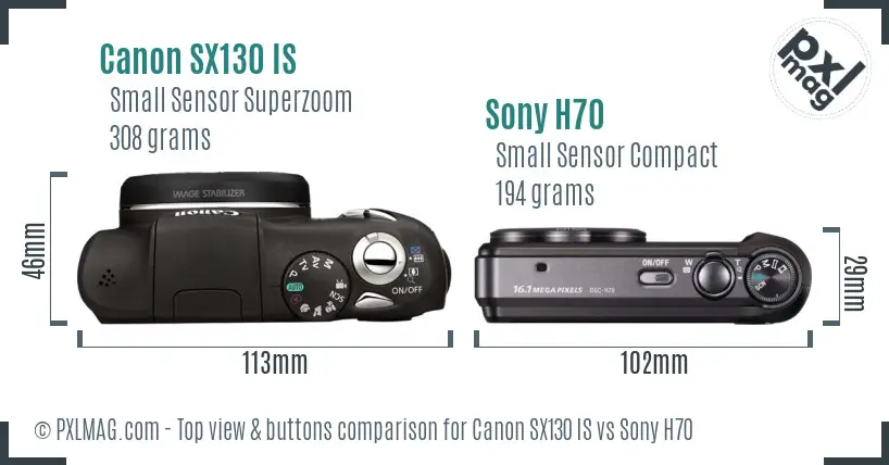 Canon SX130 IS vs Sony H70 top view buttons comparison