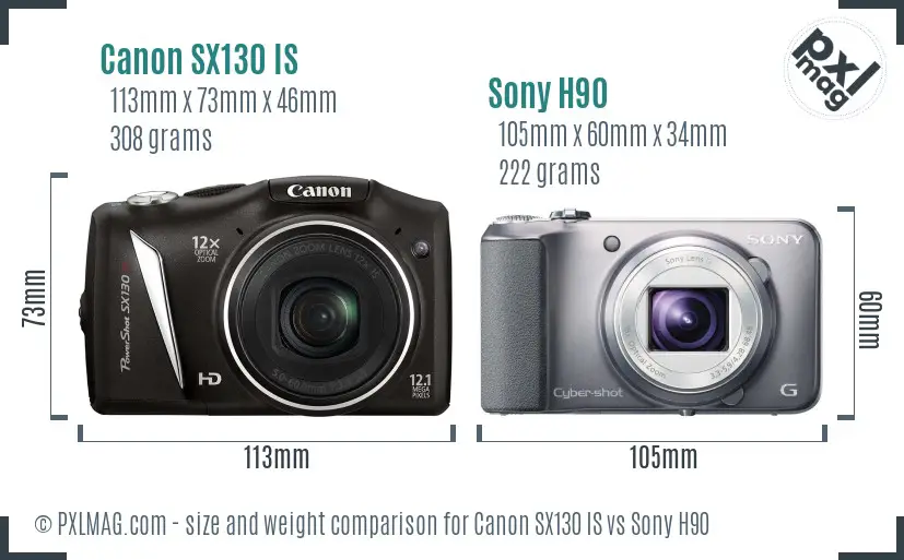 Canon SX130 IS vs Sony H90 size comparison