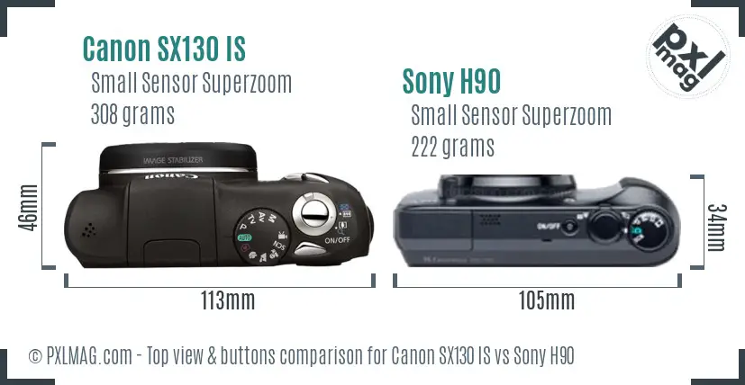 Canon SX130 IS vs Sony H90 top view buttons comparison