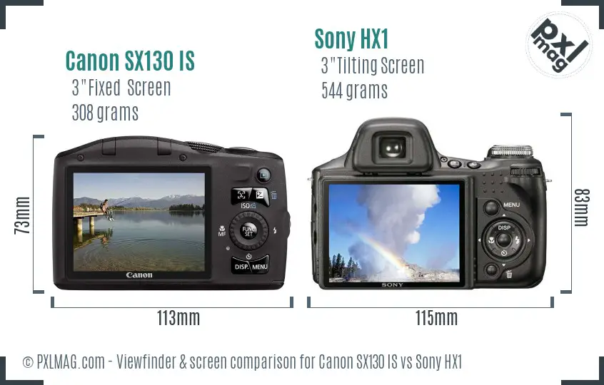 Canon SX130 IS vs Sony HX1 Screen and Viewfinder comparison