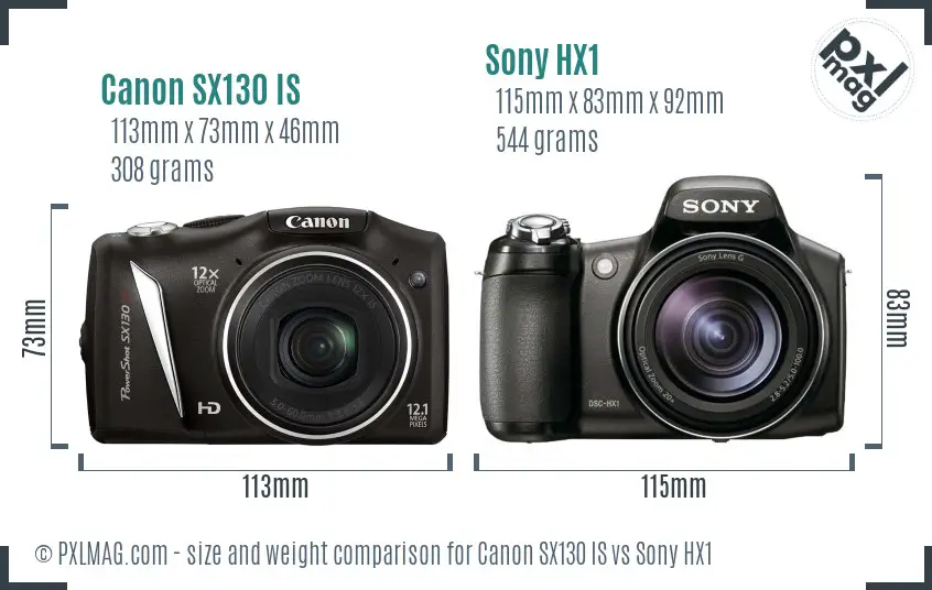 Canon SX130 IS vs Sony HX1 size comparison