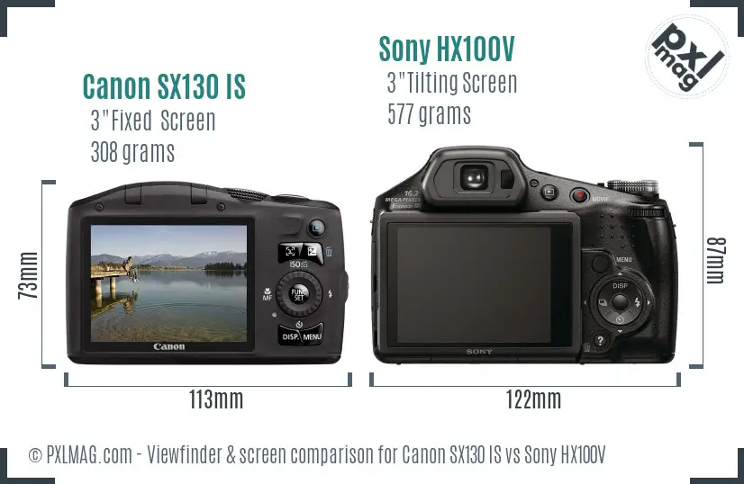 Canon SX130 IS vs Sony HX100V Screen and Viewfinder comparison