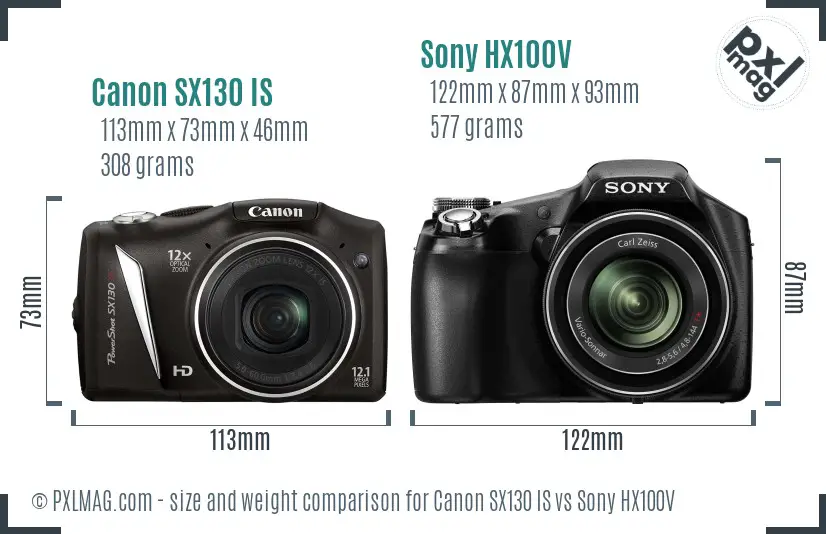 Canon SX130 IS vs Sony HX100V size comparison
