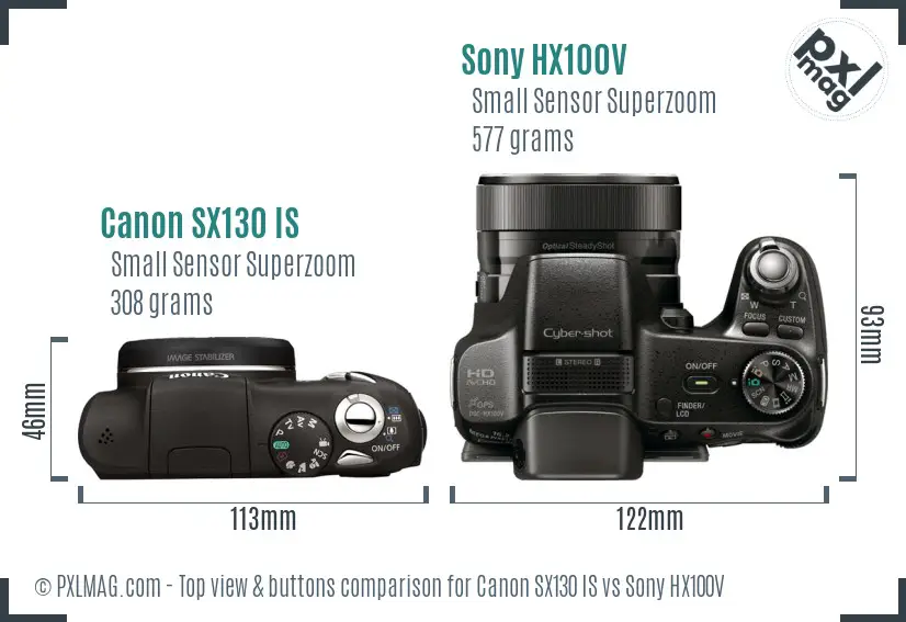 Canon SX130 IS vs Sony HX100V top view buttons comparison