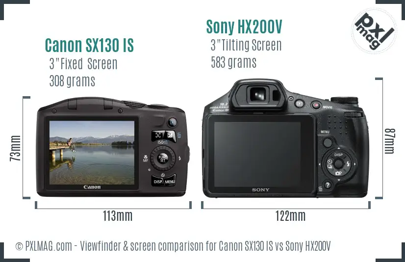 Canon SX130 IS vs Sony HX200V Screen and Viewfinder comparison