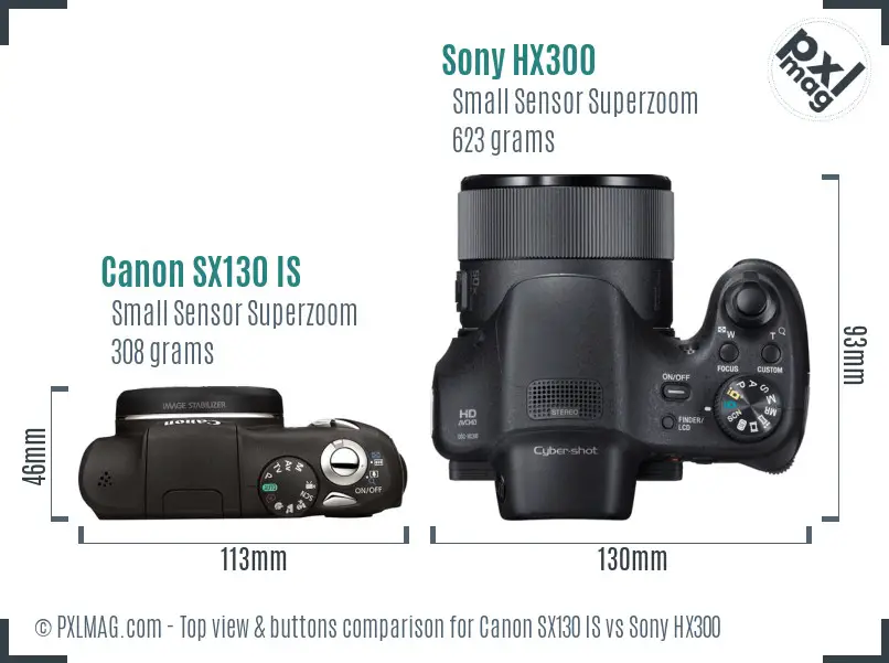 Canon SX130 IS vs Sony HX300 top view buttons comparison