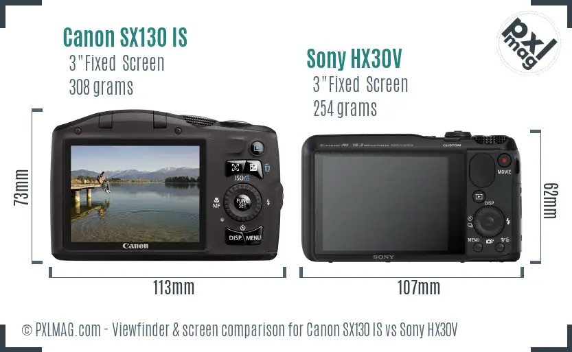 Canon SX130 IS vs Sony HX30V Screen and Viewfinder comparison