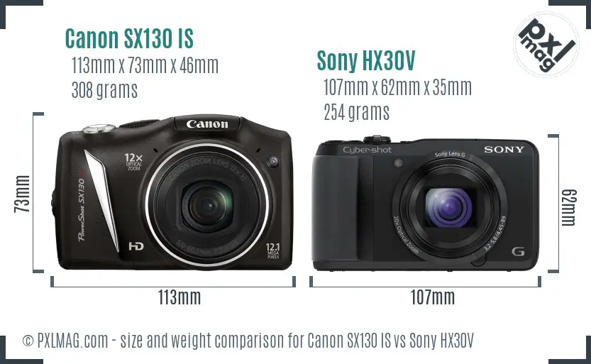 Canon SX130 IS vs Sony HX30V size comparison