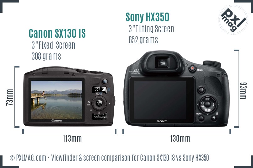 Canon SX130 IS vs Sony HX350 Screen and Viewfinder comparison