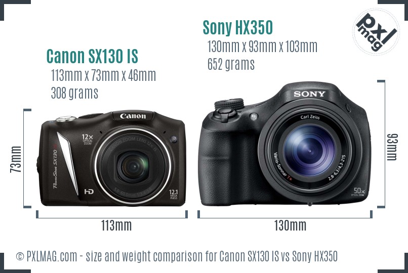Canon SX130 IS vs Sony HX350 size comparison Canon SX130 IS vs Sony HX350 size comparison
