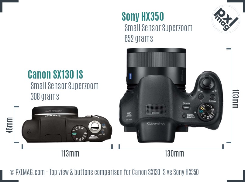 Canon SX130 IS vs Sony HX350 top view buttons comparison