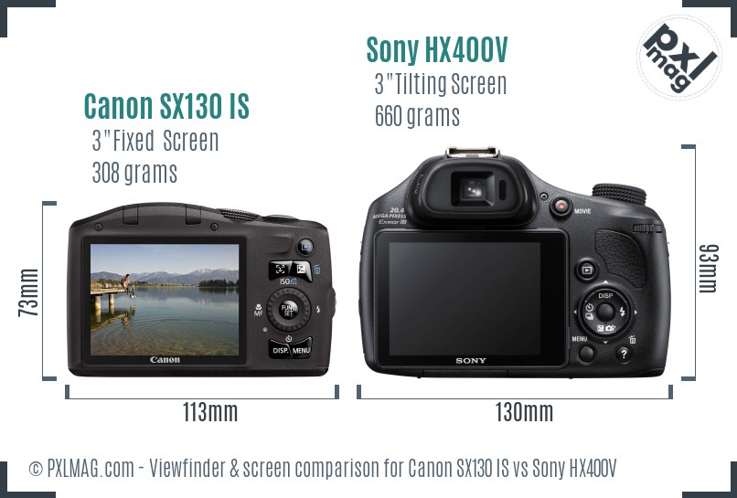Canon SX130 IS vs Sony HX400V Screen and Viewfinder comparison
