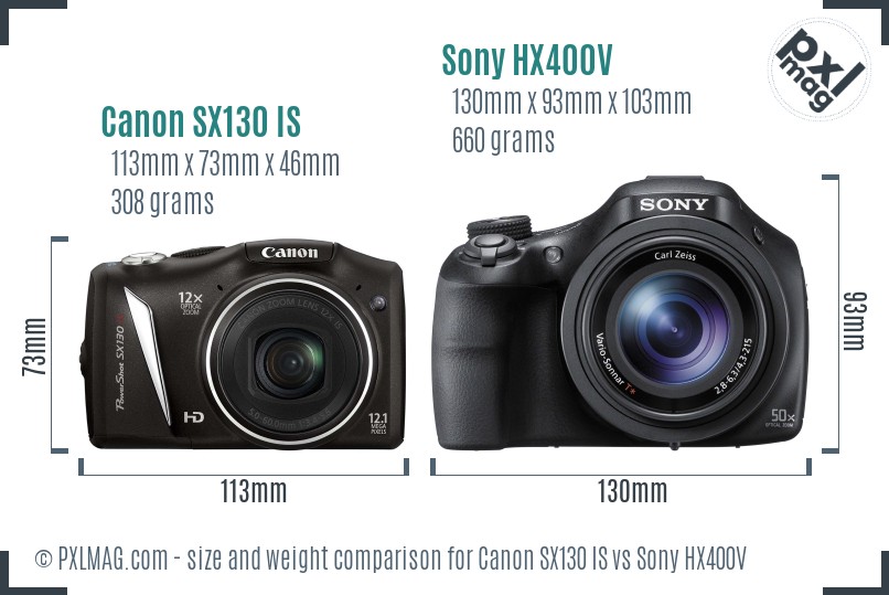 Canon SX130 IS vs Sony HX400V size comparison