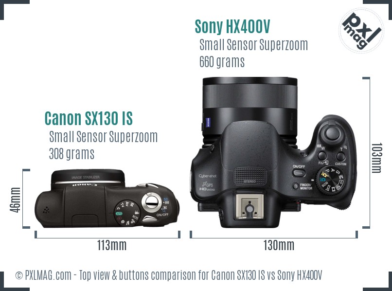 Canon SX130 IS vs Sony HX400V top view buttons comparison