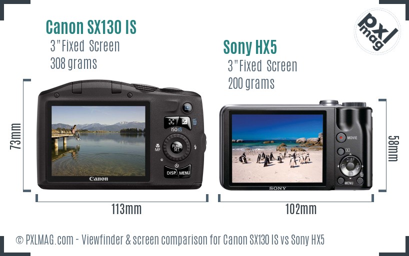 Canon SX130 IS vs Sony HX5 Screen and Viewfinder comparison