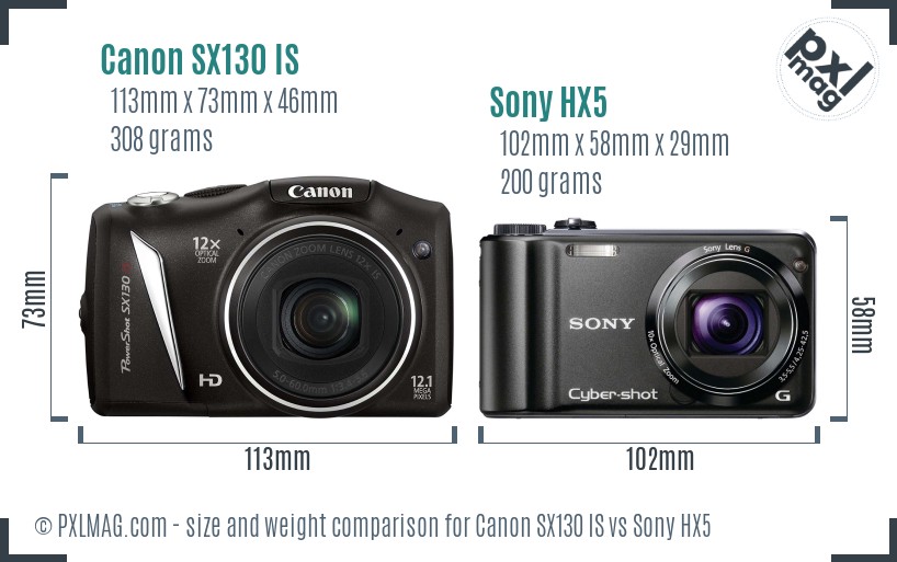 Canon SX130 IS vs Sony HX5 size comparison