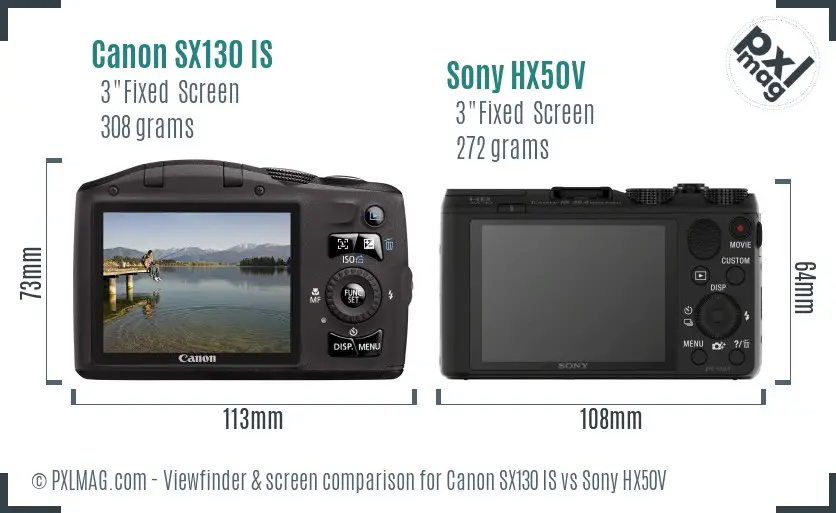 Canon SX130 IS vs Sony HX50V Screen and Viewfinder comparison