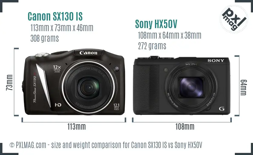 Canon SX130 IS vs Sony HX50V size comparison