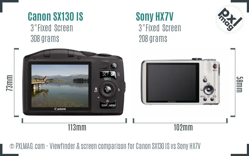 Canon SX130 IS vs Sony HX7V Screen and Viewfinder comparison