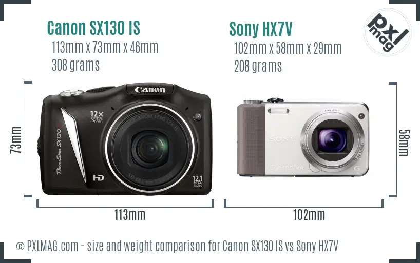 Canon SX130 IS vs Sony HX7V size comparison