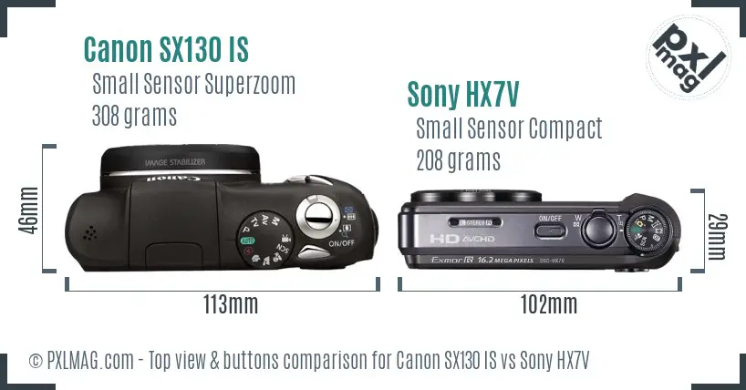 Canon SX130 IS vs Sony HX7V top view buttons comparison