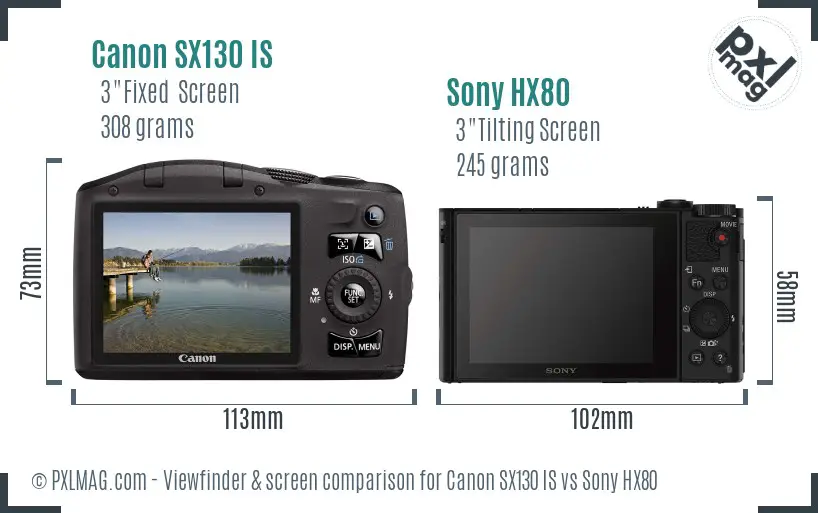 Canon SX130 IS vs Sony HX80 Screen and Viewfinder comparison