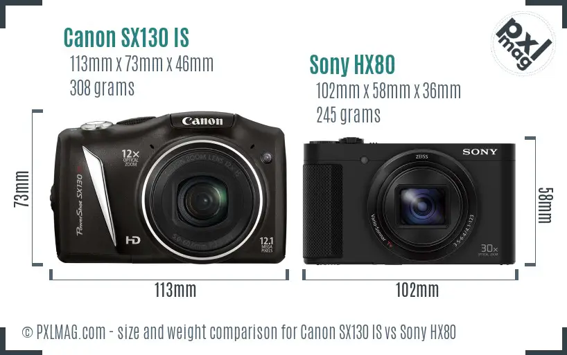 Canon SX130 IS vs Sony HX80 size comparison